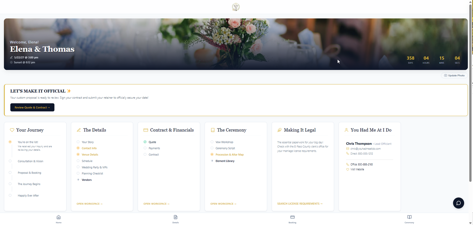 Client Wedding Suite dashboard